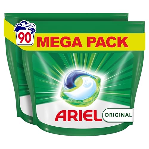 Ariel All-in-One Detergente Lavadora Liquido en Capsulas/Pastillas, 90 Lavados (2x45), Original, Jabon 5 Acciones para una Limpieza Brillante en Frio